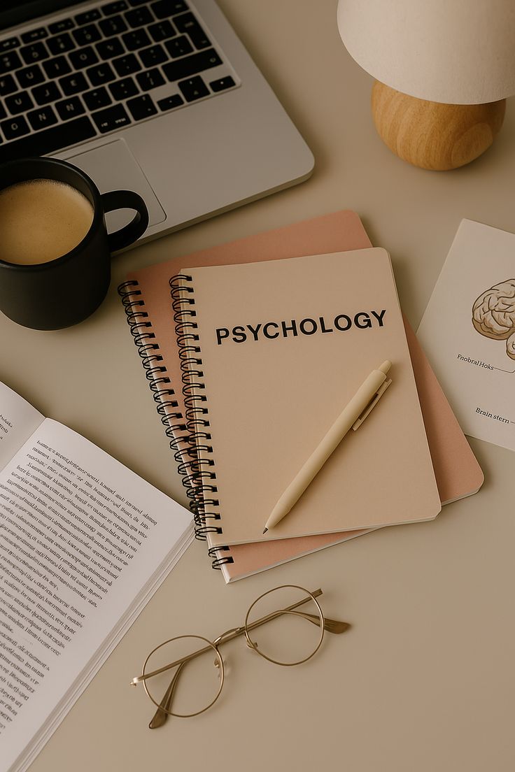 Рабочее пространство психолога с блокнотом Psychology